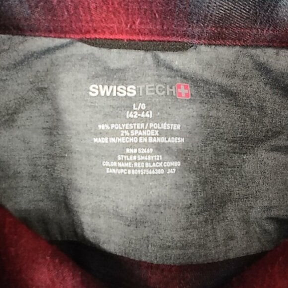 Swiss Tech Red/Blue Poly Blend Flannel Button Down Shirt Men’s Size Large - Picture 6 of 6